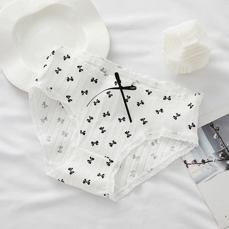 Billionm Wind Black Underwear Women's Cute Bow Plaid Print Seamless Bag Hip Fungus Edge Female Panties Student Breathable Lolita