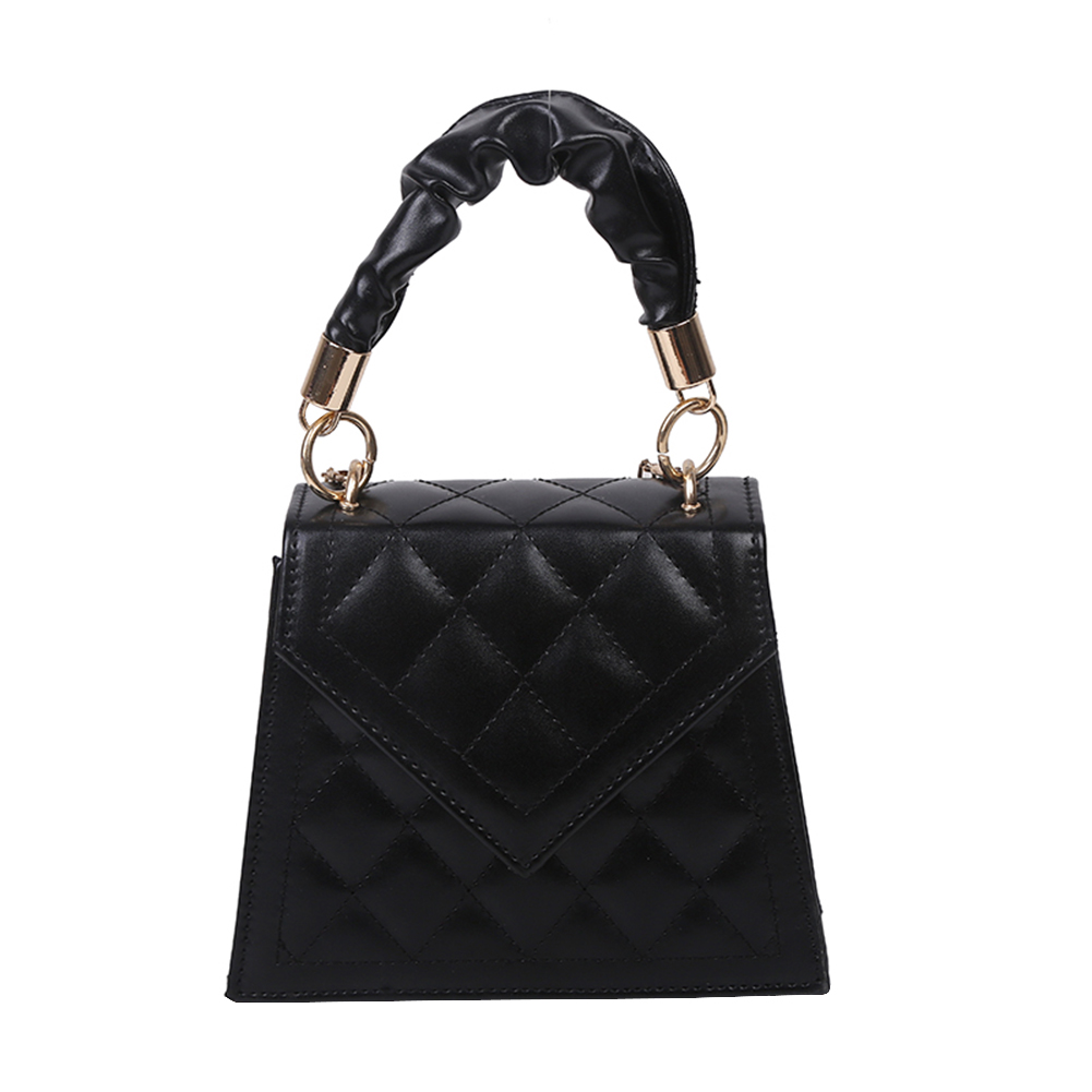 

Fashion Lattice Pattern PU Women Shoulder Bag Pleated Handle Chain Handbag, Black, 501 Original