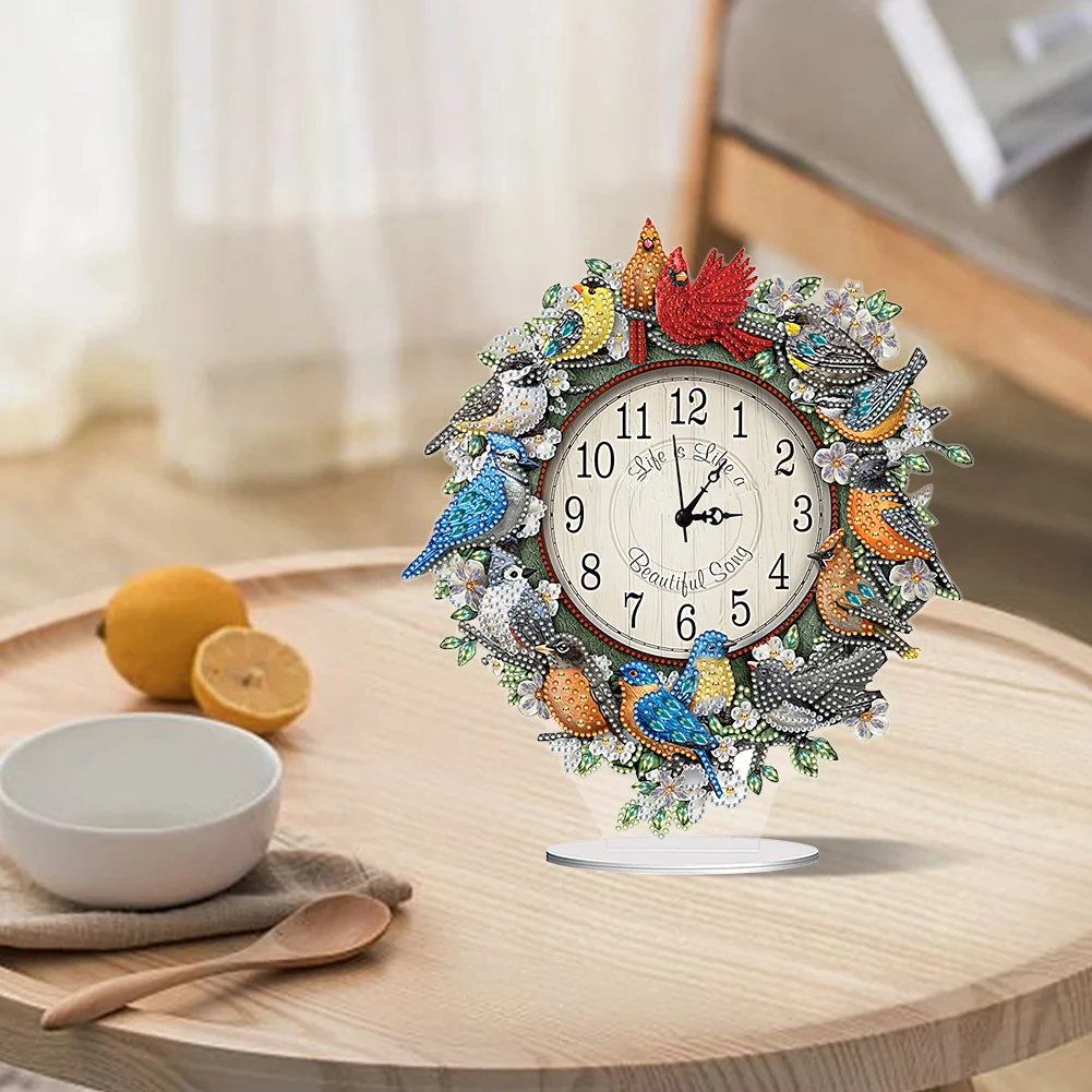 DIY Bird Garland Special Shape Acrylic Diamond Painting Clock Art Craft