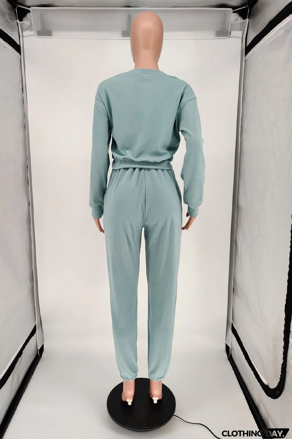 Blue Casual Solid Long Sleeve Two Pieces