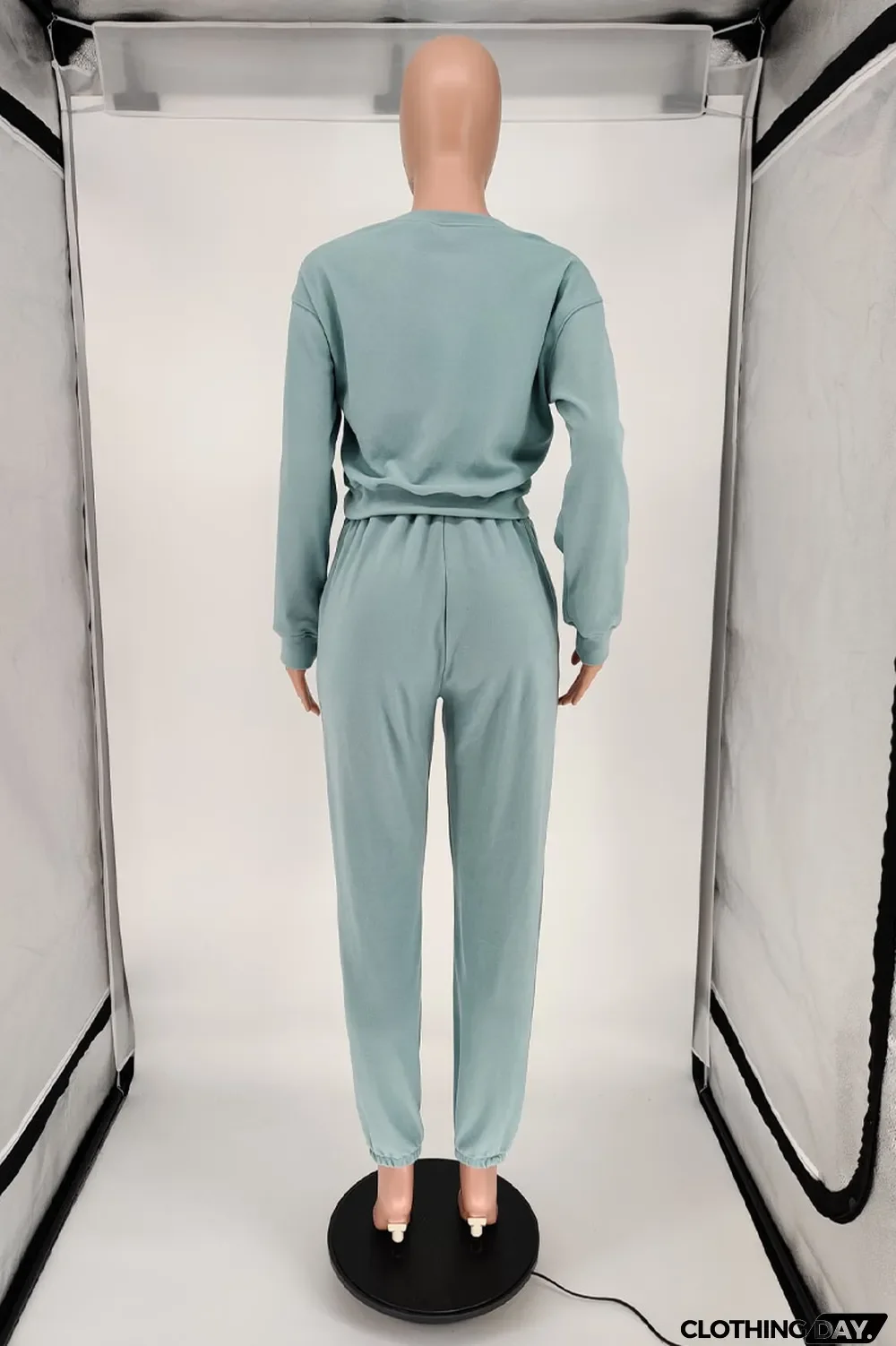 Blue Casual Solid Long Sleeve Two Pieces