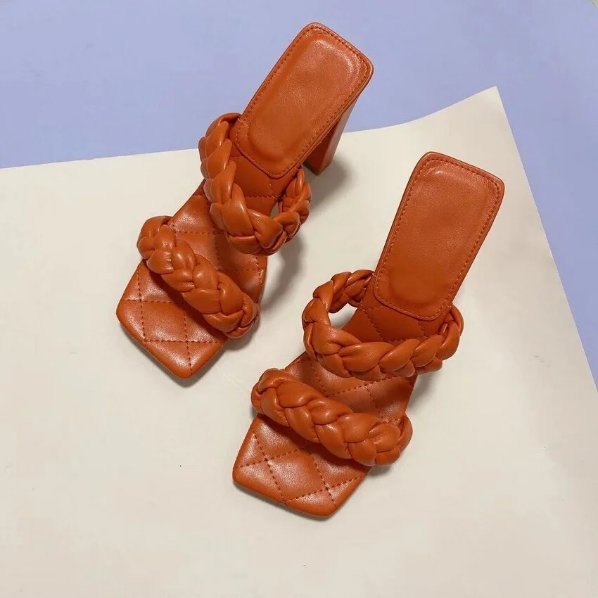 2021 Summer Women Sandals Square Toe Ladies Heel Mules Sexy High Heels Sandals Slippers Female Fashion Woman Shoes