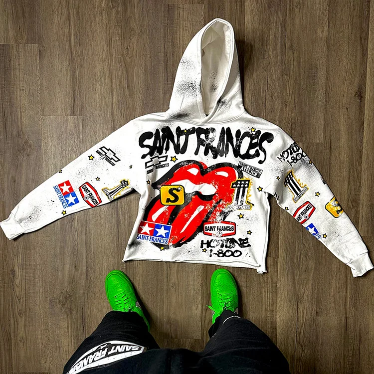 Retro Street Moto Racing Graphic Pullover Hoodie