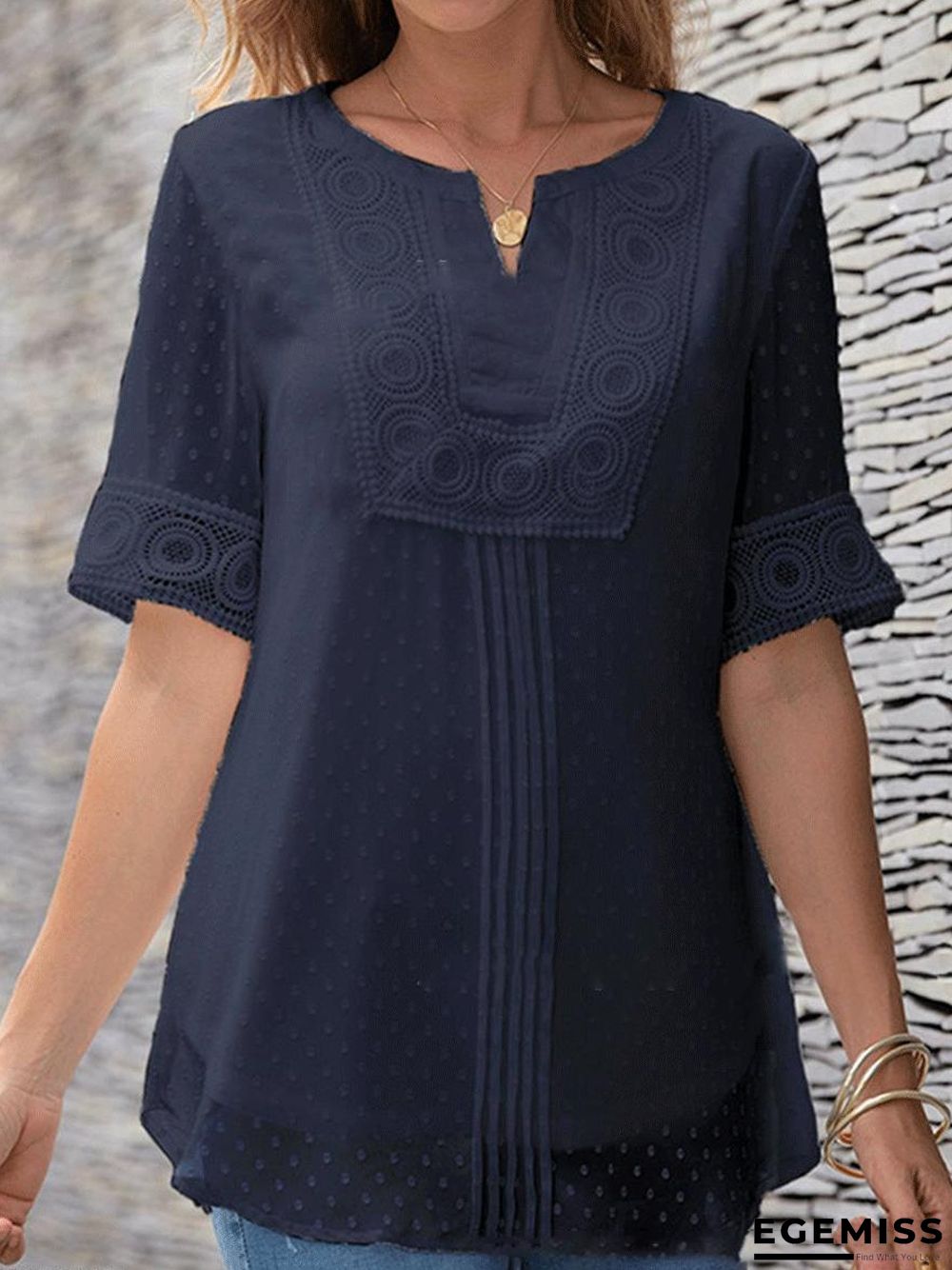 Casual All-match Solid Color Short-sleeved Pullover Blouse | EGEMISS