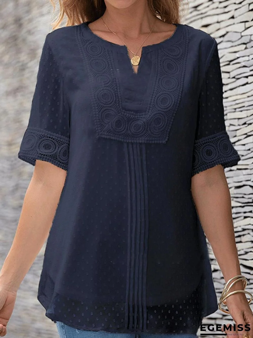 Casual All-match Solid Color Short-sleeved Pullover Blouse | EGEMISS