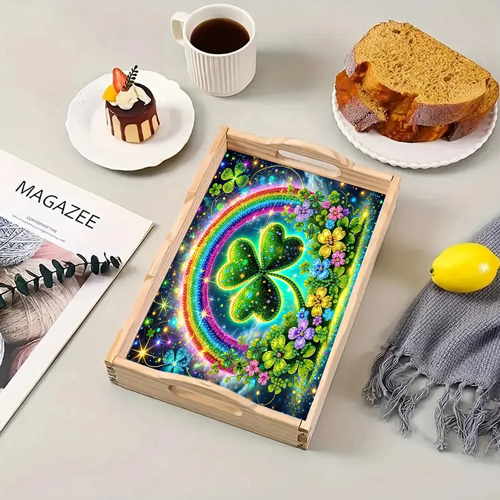 5D DIY Wooden St. Patricks Day Diamond Painting Tray Art Craft for Desk Coffee Table