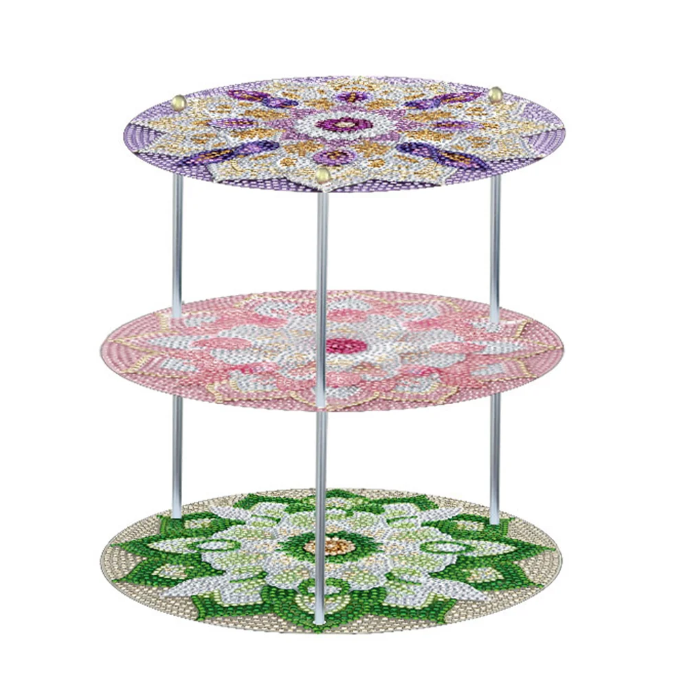 3 Tier Mandala Pattern Acrylic DIY Diamond Painting Round Serving Tray for Home Table