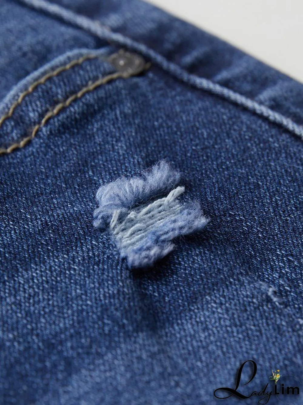 Blue Wash Distressed Stretch Flare Jeans