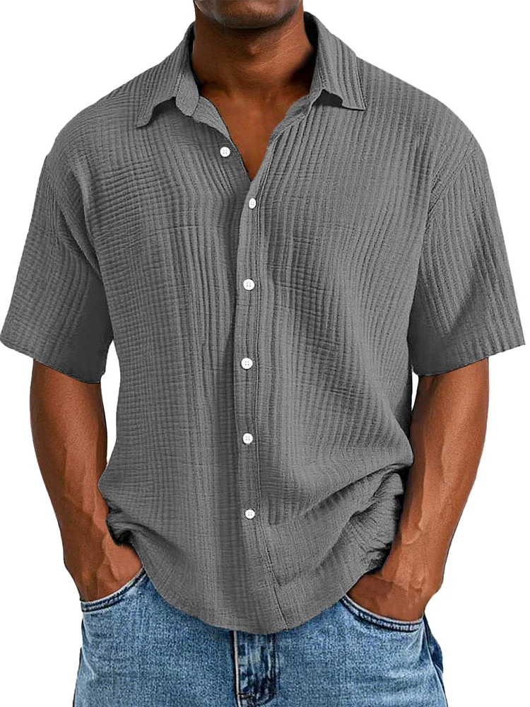 Men's Casual Loose And Comfortable Textured Short-sleeved Shirt