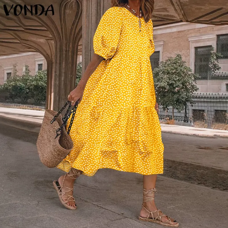 Women's Summer Sundress Elegant Dress Beach Vintage Swing Party Long Dress 2022 VONDA Bohemian Vestidos  Casual Robe
