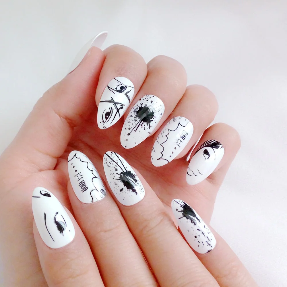 Dream Catcher Short Stiletto False Nails With Design Press On Artificial Fake Nails Tips DIY Full Cover Manicure Tool-Nail Inspo