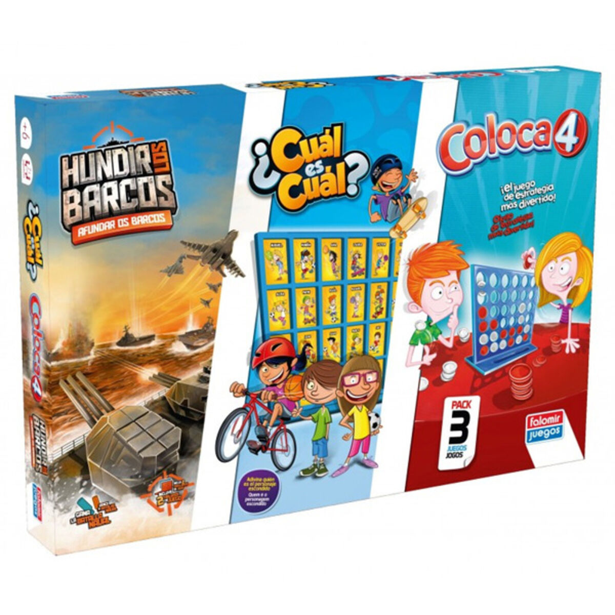 Board game Falomir Coloca 4, Hundir los Barcos y Cu&aacute;l es cu&aacute;l (ES)