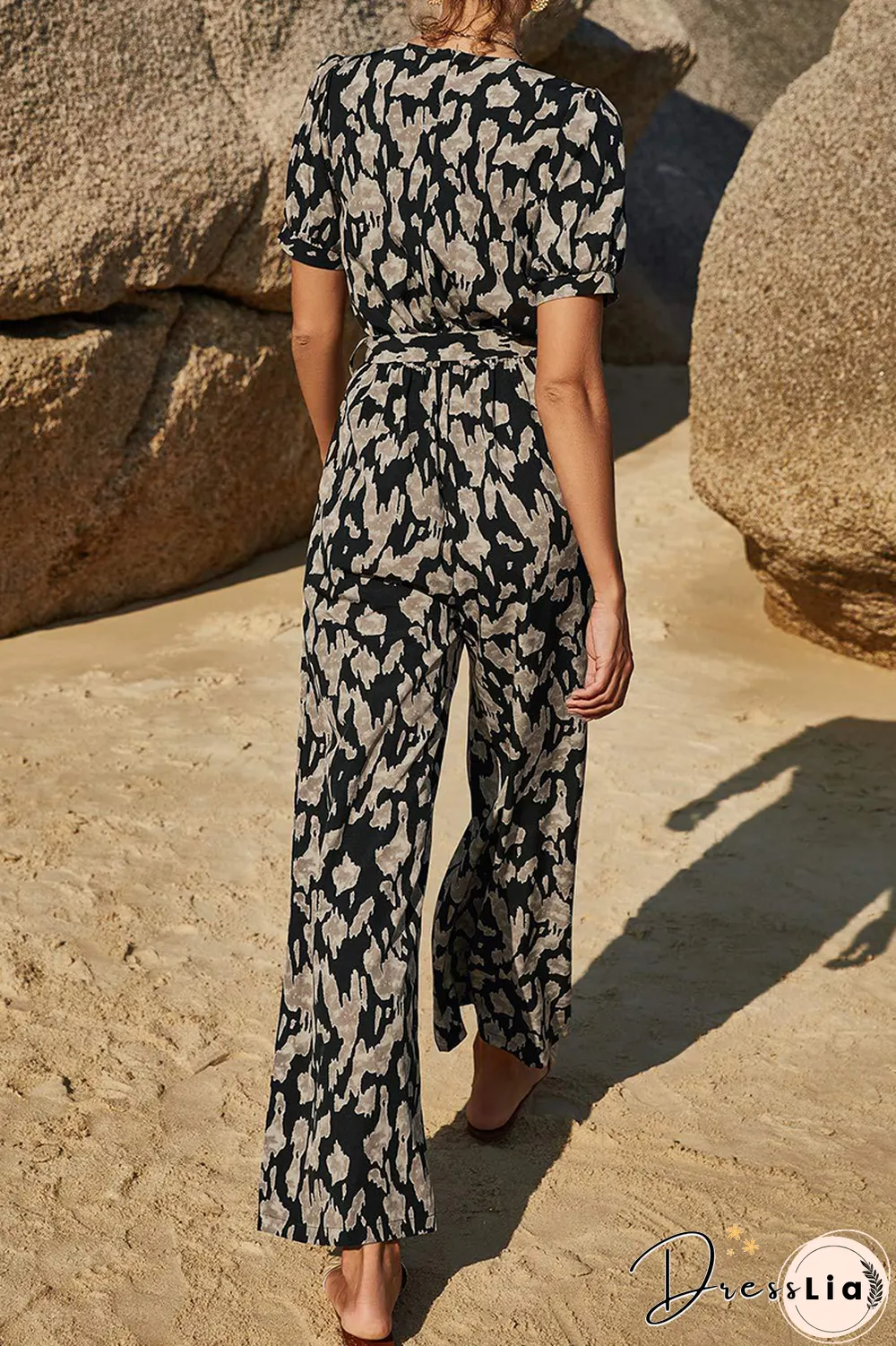 Elegant Print Strap Design V Neck Straight Jumpsuits