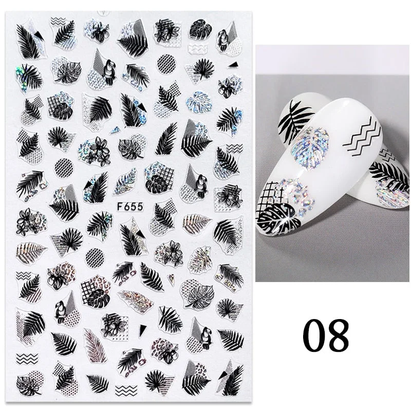 3D White Lace Flowers Translucent Nails Stickers Leaf Ballet Geometry Butterfly Gradient Abstract Nail Art Design Slider Decor