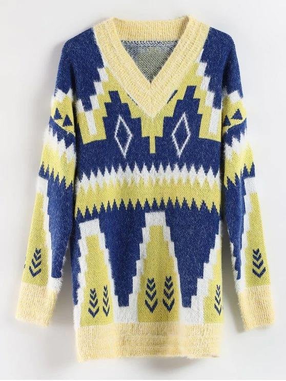 Geometric Drop Shoulder Longline Sweater