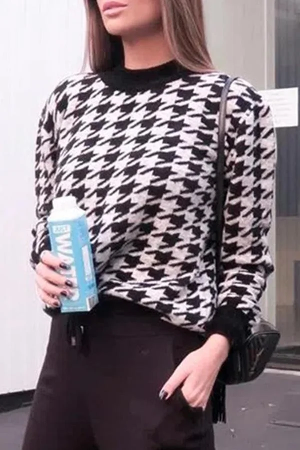 Womens Modern Cute Geometric Print Knitted Tailored Sweater-Allyzone-Allyzone