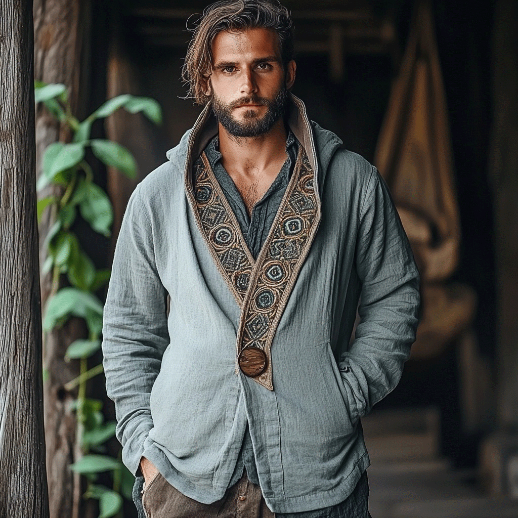 Men's Vintage Linen Hooded Jacket-inspireuse