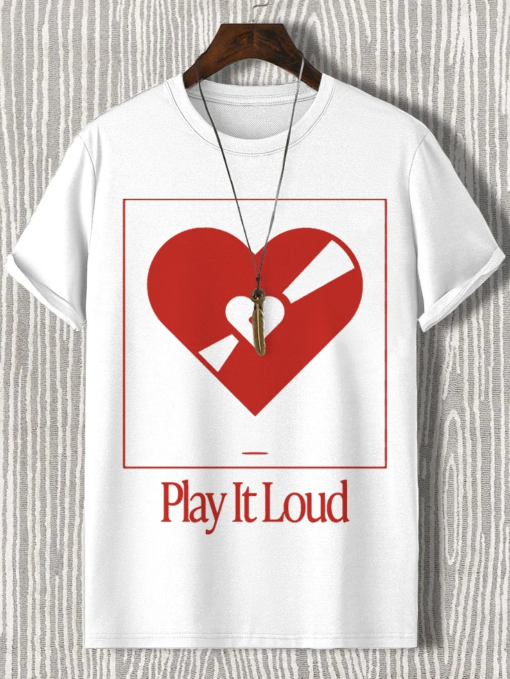 Men's Love Record Play It Loud Love Print Cotton Casual T-Shirt