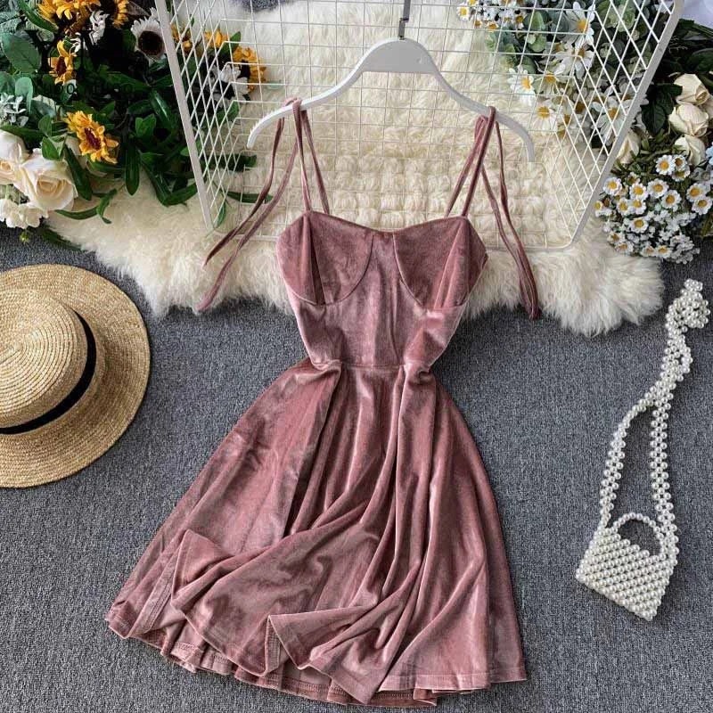 YuooMuoo Elegant Vintage Gothic Spaghetti Strap Dress 2019 Early Fall Basic Women Short Party Dresses Slim High Waist Mini Dress