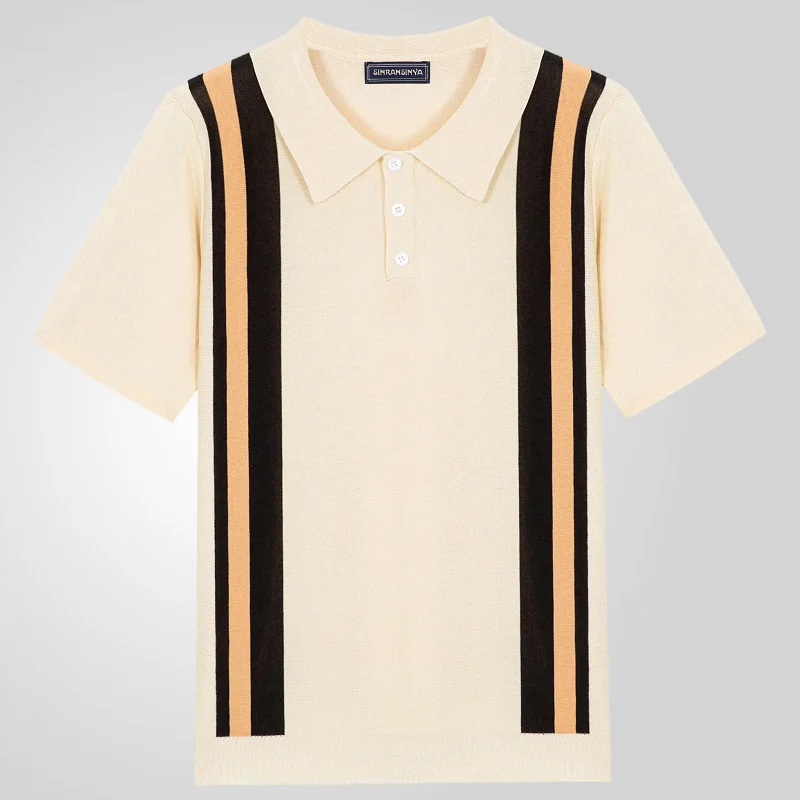Uveng Uveng Men's Summer New Striped Jacket Knits Short Sleeves Business And Leisure Polo Shirts