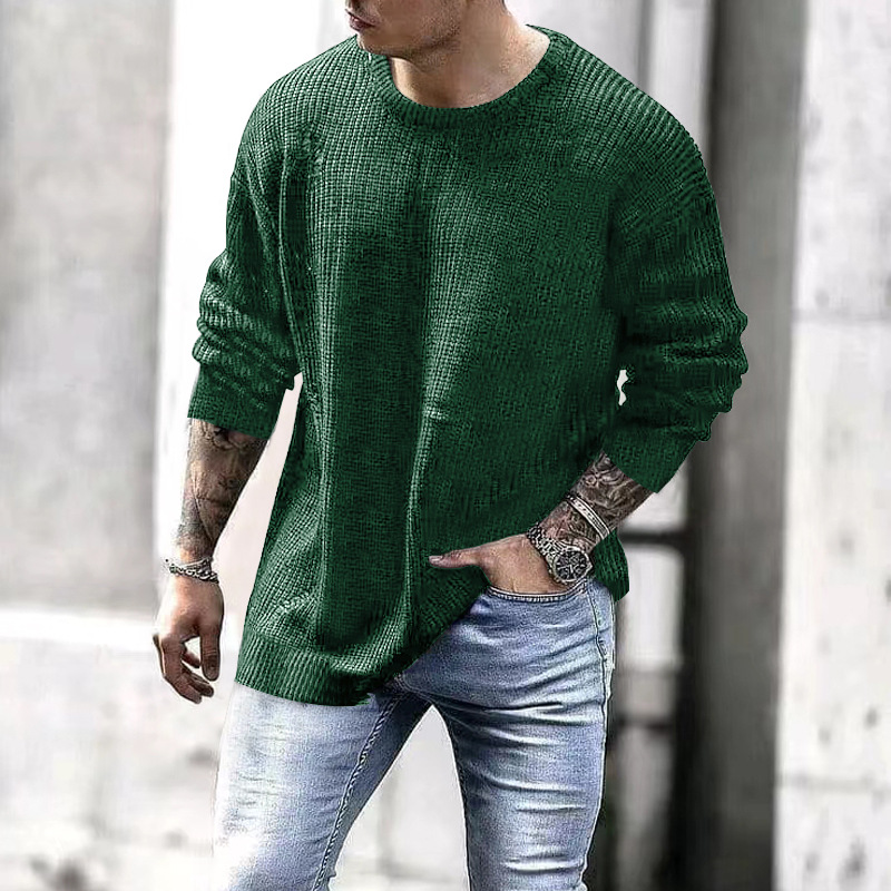 Men's Casual O Neck Solid Color Fashion Harajuku Sports Knitwear