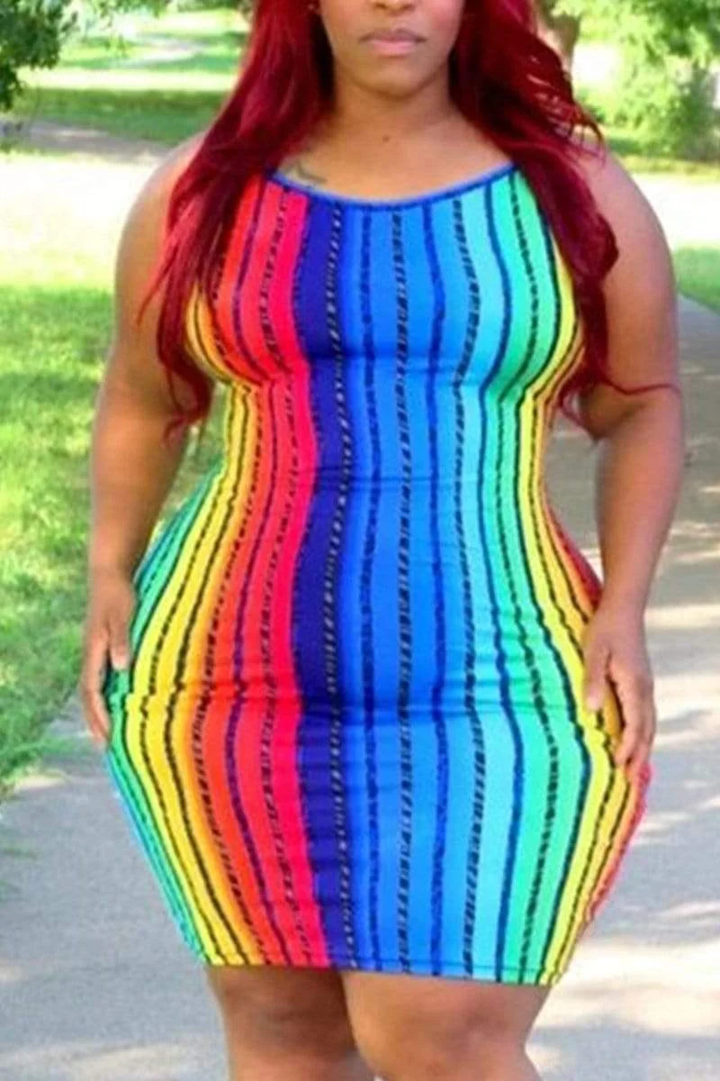 Sexy Fashion Large-Size Sleeveless Striped Dress