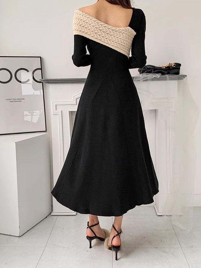 Chic Long Sleeve Black Midi Dress