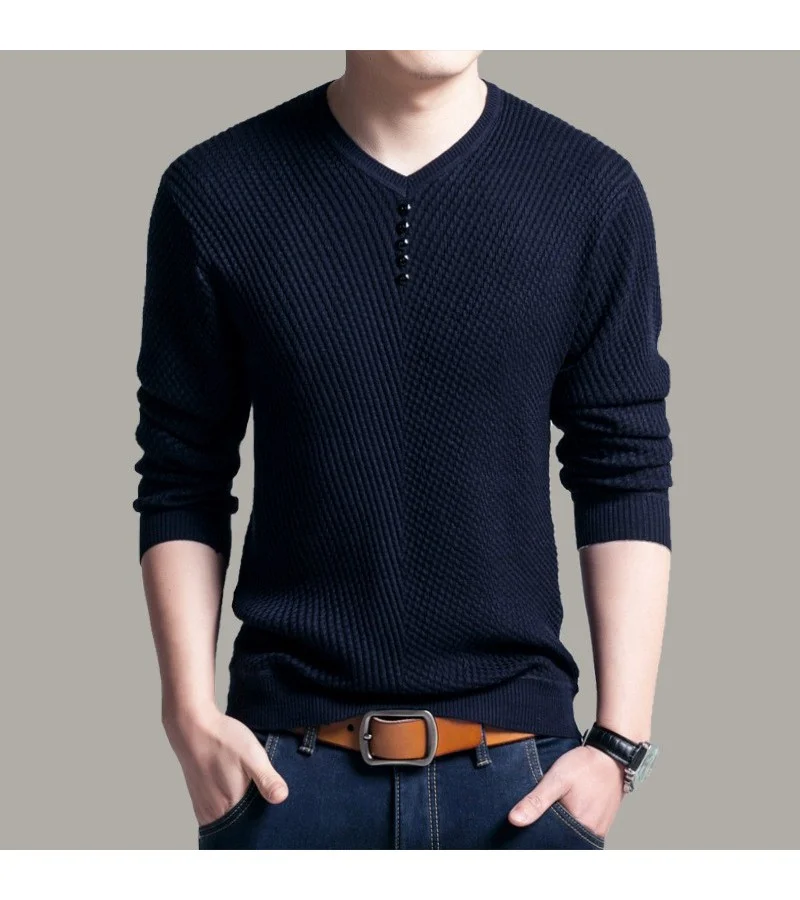 Men Casual Solid Color V-Neck Knit Top M-4XL