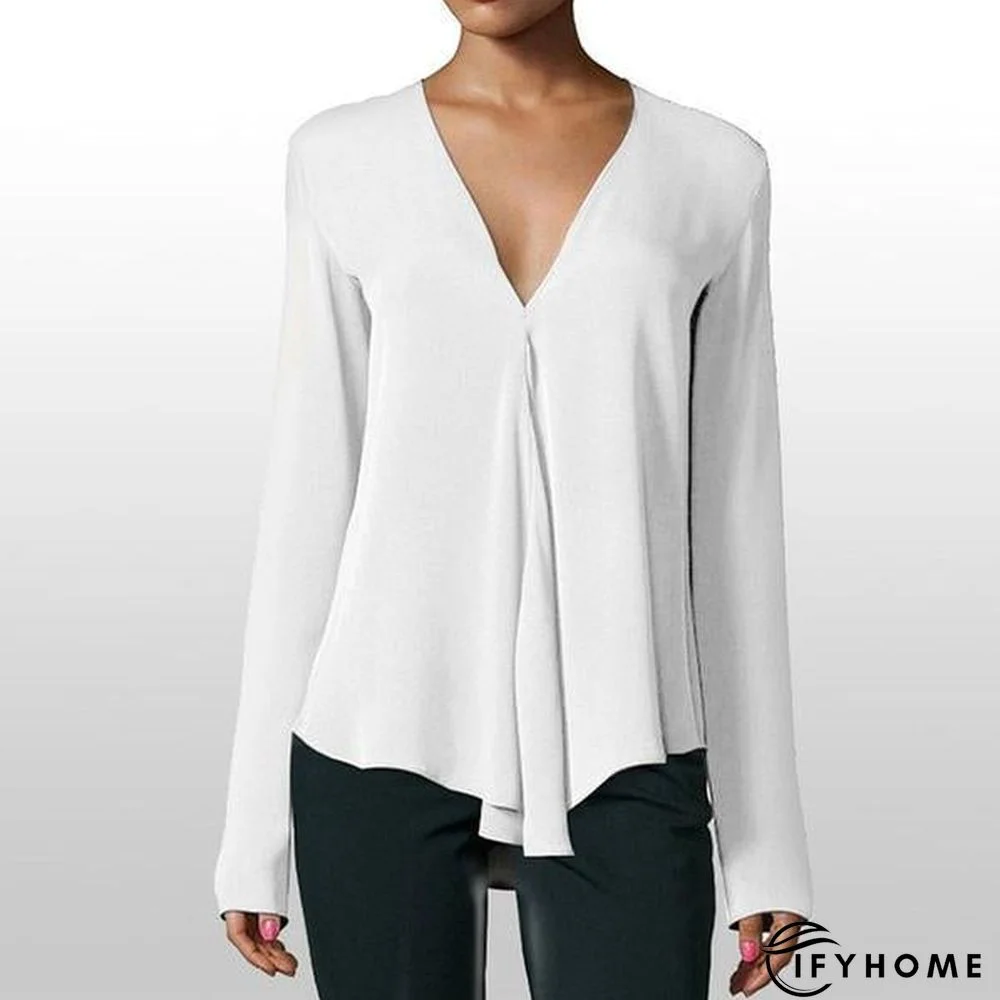 Vintage Women Chiffon Blouse Shirt V-Neck Long Sleeve Casual Plus Size Blouse | IFYHOME