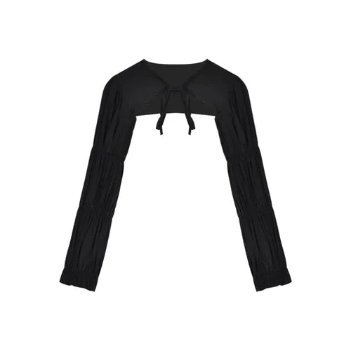 Women Shrugs Black Long Puff Sleeve Lace Up Fashion Shawls Cuff Shoulder Cropped Tops Students Streetwear Bolero Wrap Top Summer