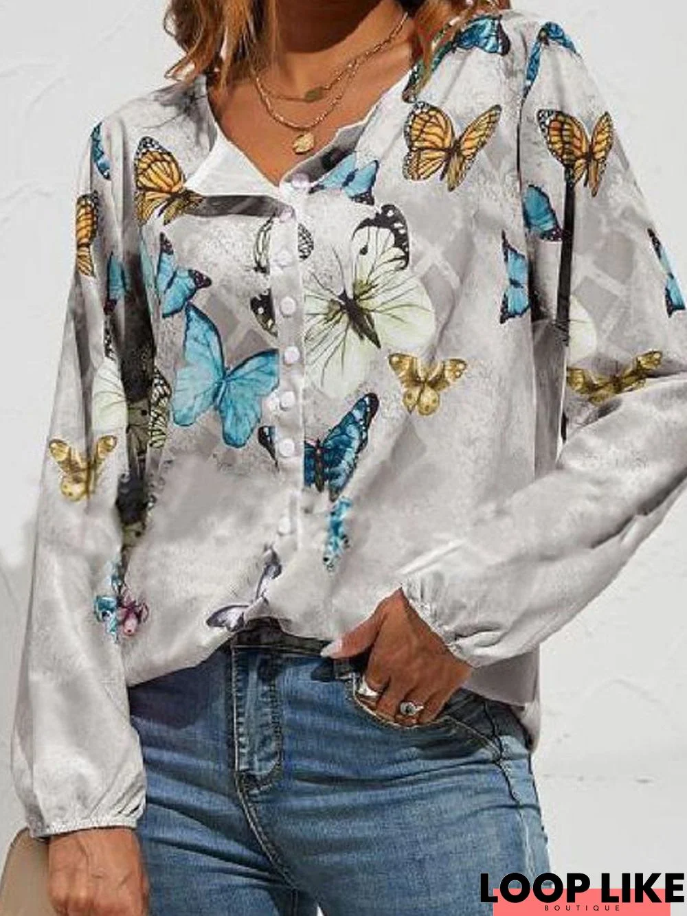 Casual Butterfly Crew Neck Top