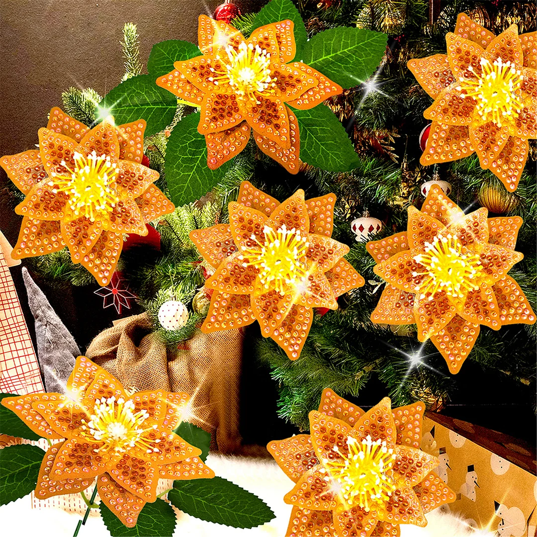 8Pcs 3D Orange Artificial Flowers DIY Desktop Diamond Art Kit Adults Home Decor