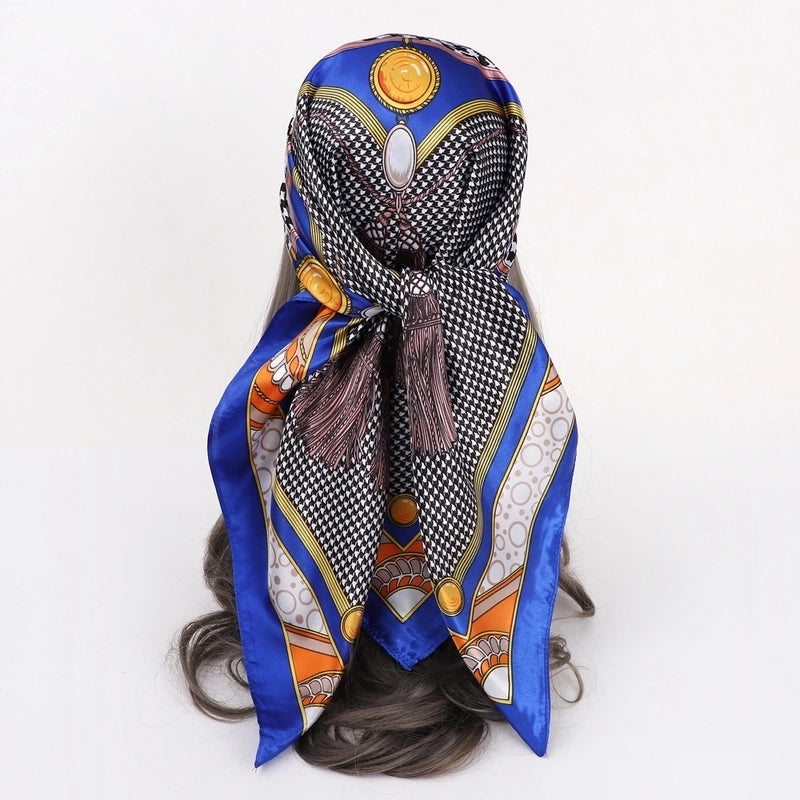 Women’s Vacation Plaid Satin Printing Silk Scarf