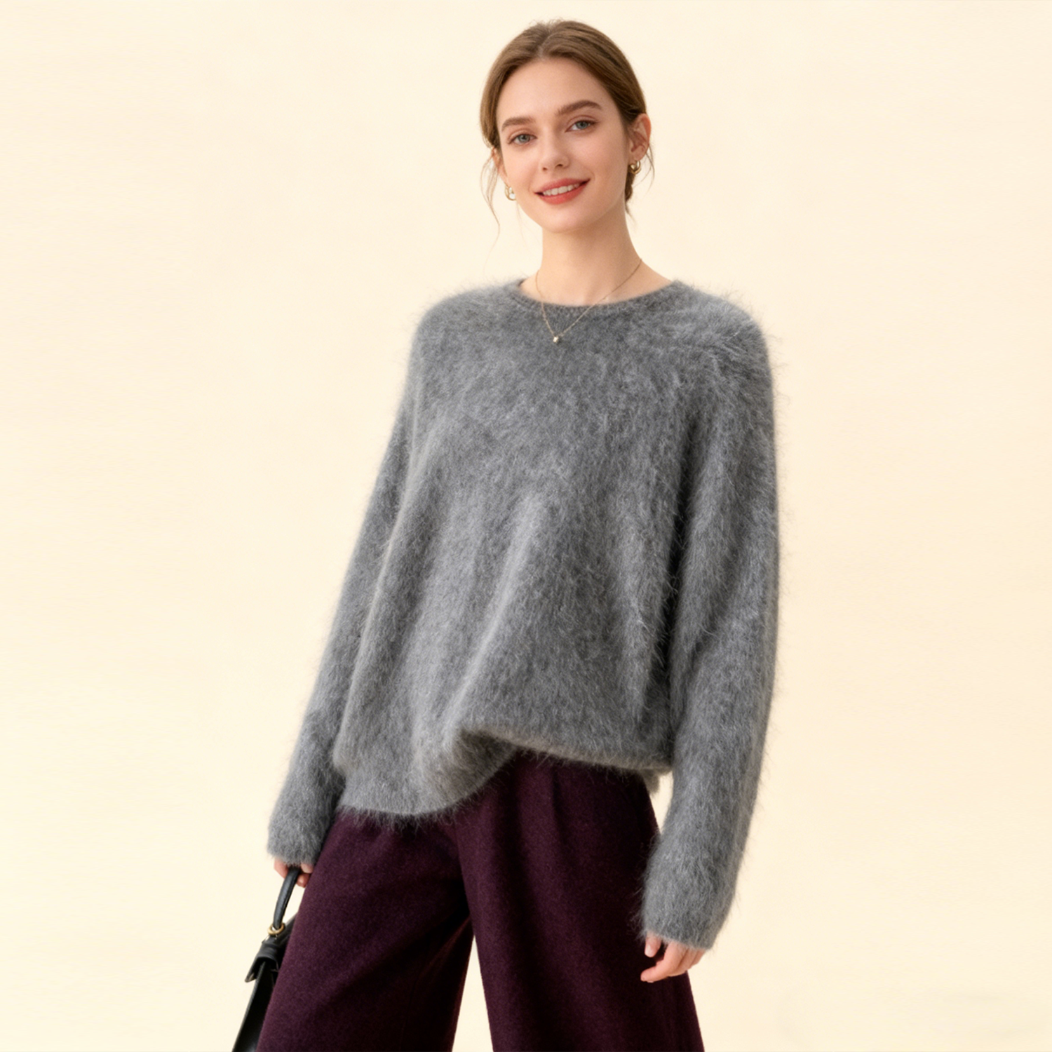 Women's Heavyweight Brushed Cashmere Sweater  REAL SILK LIFE