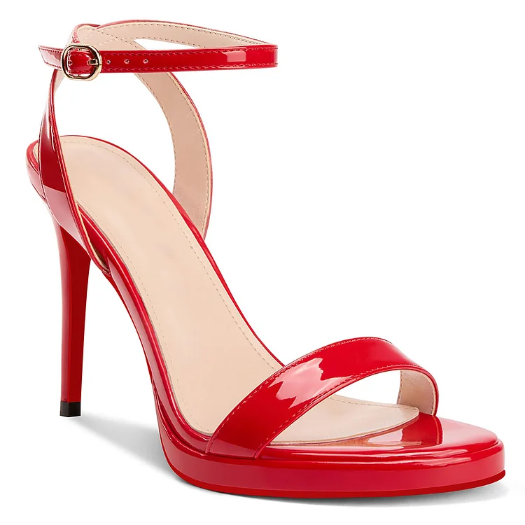 100mm/120mm Round Open Toe Ankle Strap High Heel Sandals Red Bottom Pumps Vocosi VOCOSI