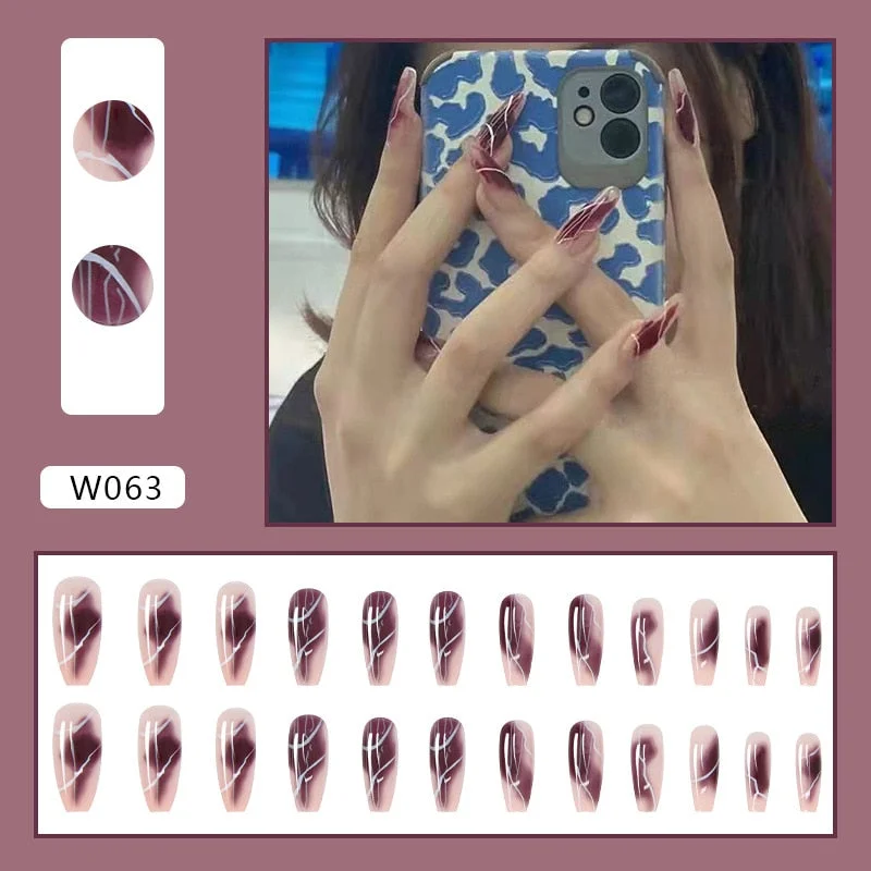 24PCS Dark Punk False Nails with Glue Gradient Long Detachable Fire Dragon  on Nails Skull Flame Art DIY Fashion Manicure Tool-Nail Inspo