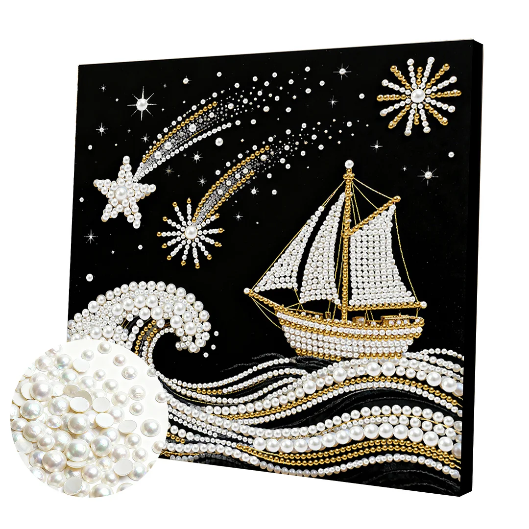 Sailboat DIY Pearl Diamond Art Kit for Adults Home Decor 25x25cm With Frame
