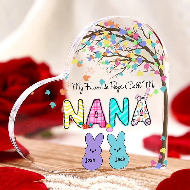 2 Names-Personalized Acrylic Heart Keepsake Custom Names Bunny Acrylic plaque  Ornaments Gifts for Mum/Nan/Nana