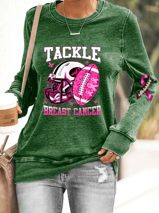Women's Tackle Breast Cancer Football Print Sweatshirt socialshop