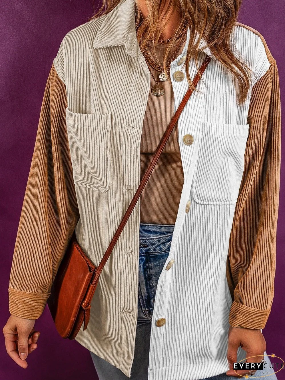 Modern Colorblock Corduroy Shacket