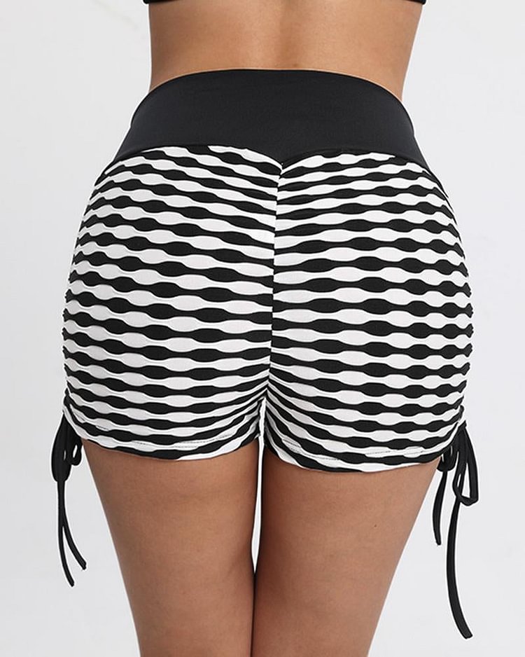 Allover Print Wide Waistband Drawstring Side Sports Shorts - Shop Trendy Women's Clothing | LoverChic