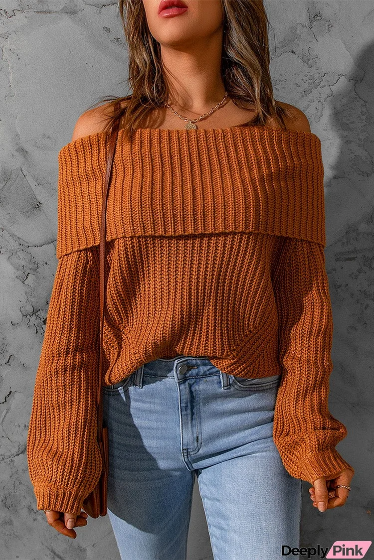 Ribbed Knit Foldover Off Shoulder Sweater