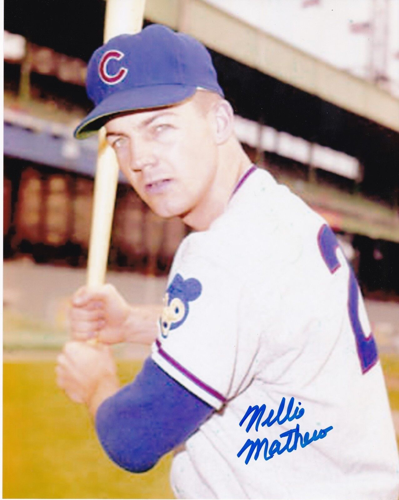 NELSON MATHEWS CHICAGO CUBS ACTION SIGNED 8x10