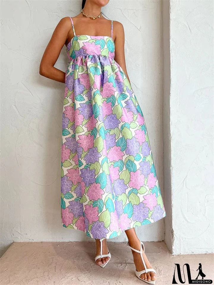 Summer Elegant Sleeveless Floral Swing Dress for Women