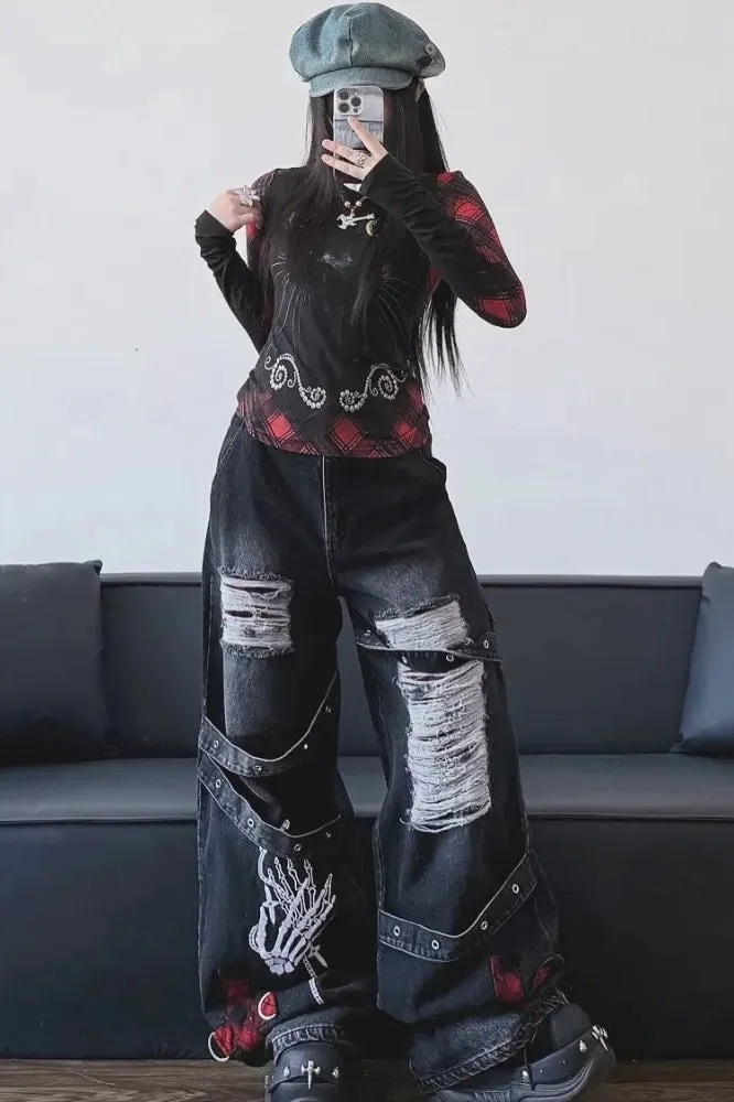 Dark Tone Flared Wide Leg Jeans