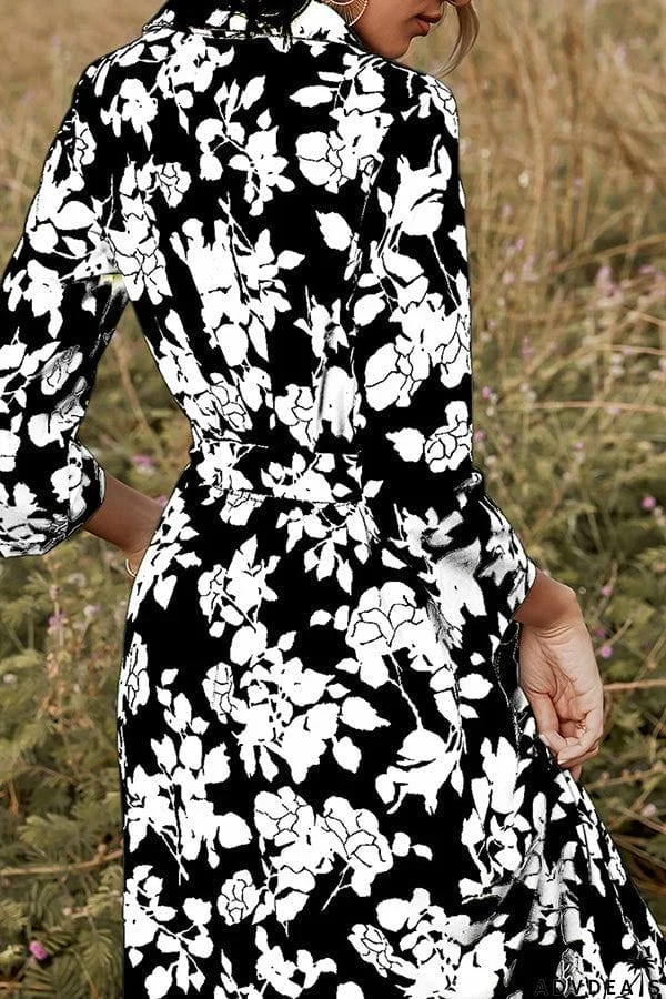 Fashion Women's Green Print Lace-up Dress