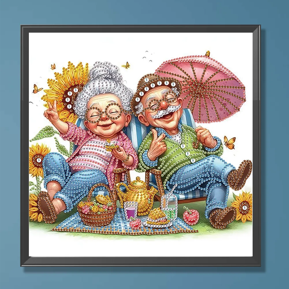 Diamond Painting - Partial Special Shaped Drill - Old Couple(Canvas|30*30cm)