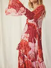 Floral Print Deep V-Neck Long Sleeve Ruffled Vacation Maxi Dress