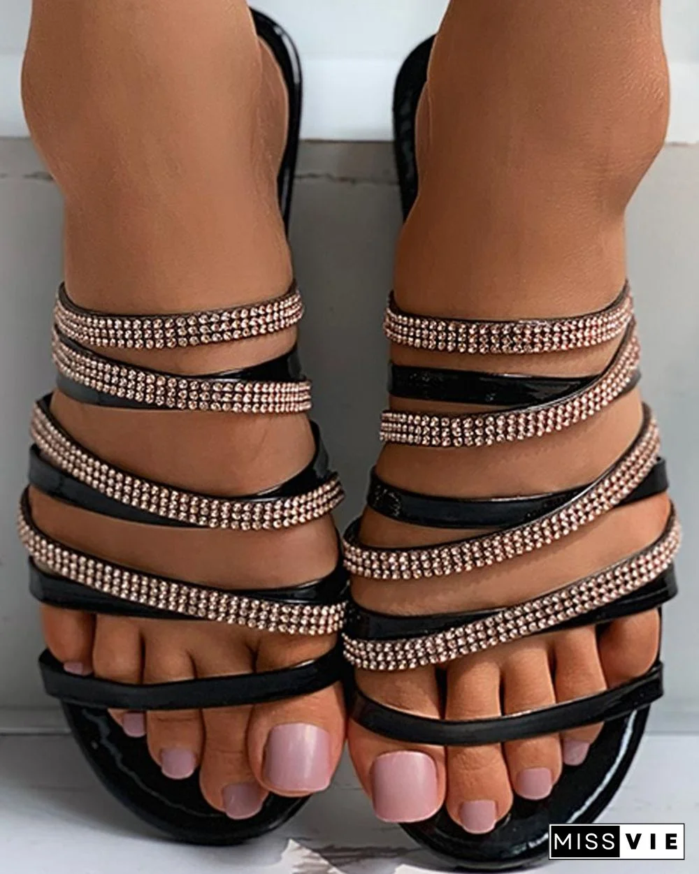 Strappy Studded Open Toe Flat Sandals