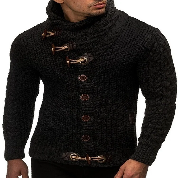 Wongn Wongn And Winter Men's Slim High Neck Single Breasted Cardigan Plus-Size Long Sleeve Knit Sweater Men's Wear